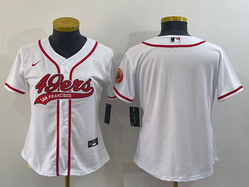 Women's San Francisco 49ers Blank White With Patch Cool Base Stitched Baseball Jersey(Run Small) Women's San Francisco 49ers Blank White With Patch Cool Base Stitched Baseball Jersey(Run Small)
